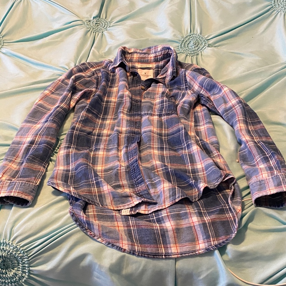 American Eagle Outfitters Kids Plaid Shirt - Blue and Pink